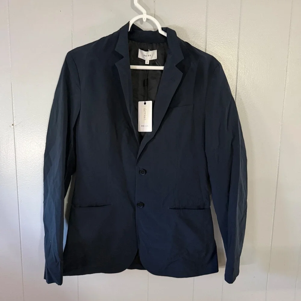 Reiss Unique-Nylon Blazer Mens S Navy Blue‎ Technical Two-Button Sport Coat